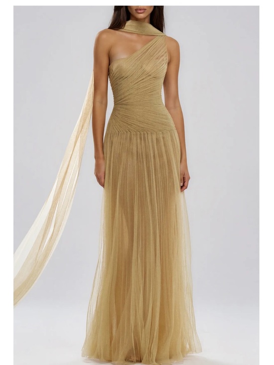 Innovare Dresses & Skirts - Innovare Karimah Draper Scarf Maxi Dress. One-Shoulder Gold Evening Gown
